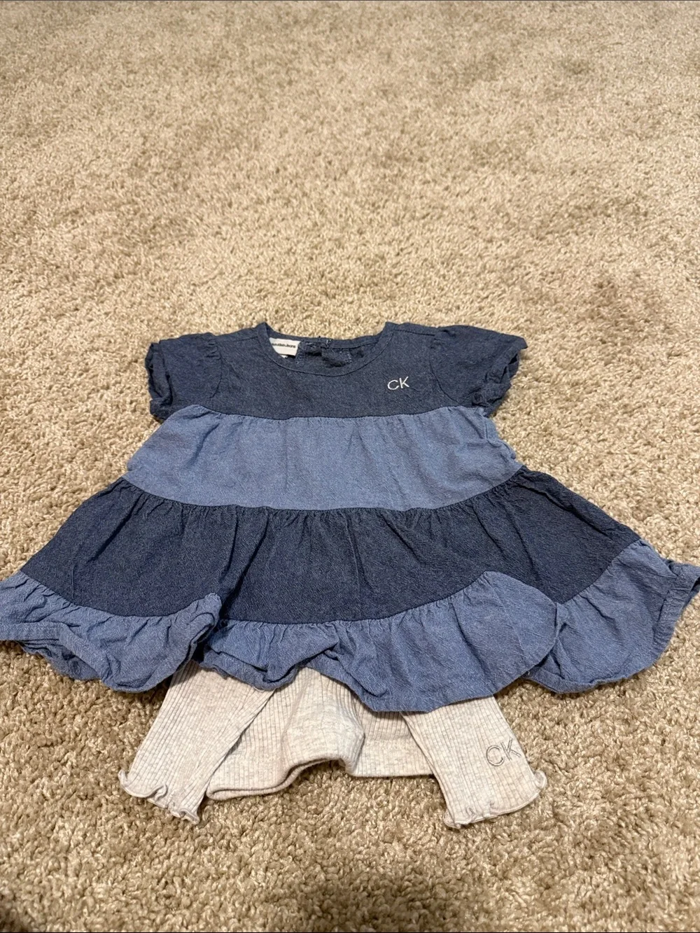 Calvin Klein Girls' Blue Tiered Ruffle Dress Set with Leggings